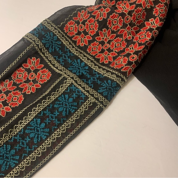 MM Couture By Miss Me Black Embroidered Sheer 100% Silk Top Size Medium - Picture 9 of 14